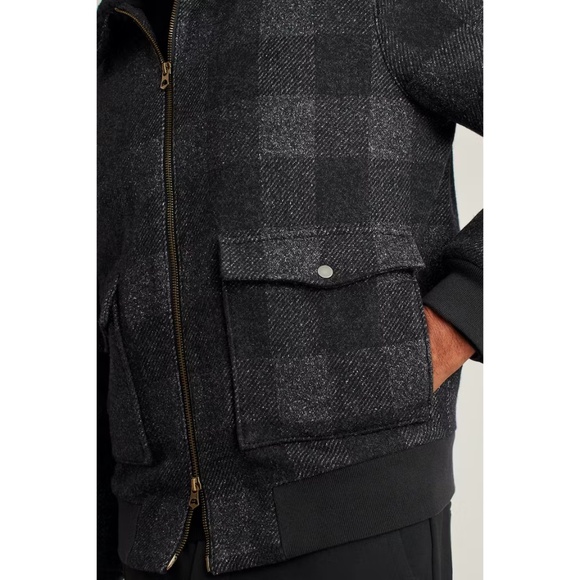 Bonobos Plaid Sherpa Collar Bomber Jacket Charcoal Buffalo Plaid Men's Size XL - Picture 15 of 16